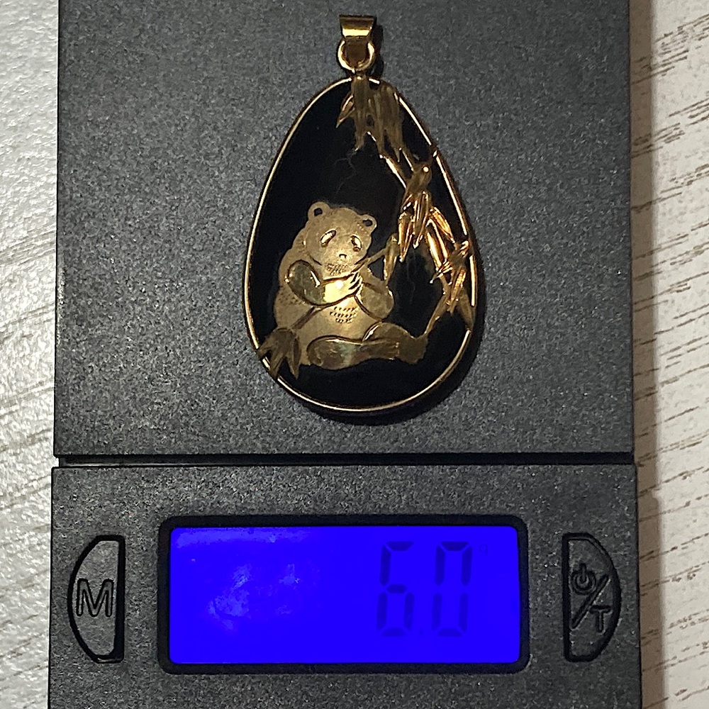 14k Gold Smokey Quartz Panda Bear Pendant.